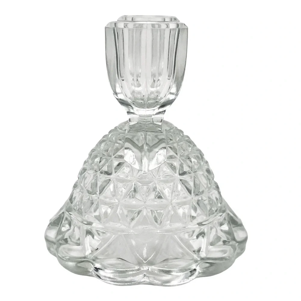Vintage IMPERIAL Katy Clear Glass Double Candle Holder Lace Edge 4½
